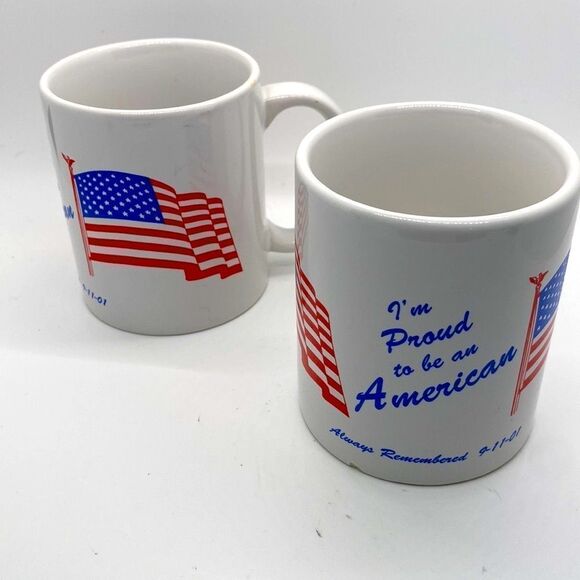4th of July Vintage 9-11 Cups Set of Two Patriotic I'm Proud to Be An American M - Picture 1 of 9